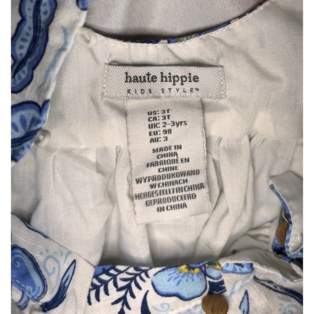 Girls Hauti Hippie sundress Size 5 white blue floral ruffles lined lace feminine